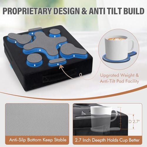 Couch Cup Holder Pillow-Sofa Cup Holder Tray Caddy Cupholder for Bed, Rv, Tv, Car, Man Cave, Backseat for Remote, Drinks, Snacks (Square-Black) - color: Black