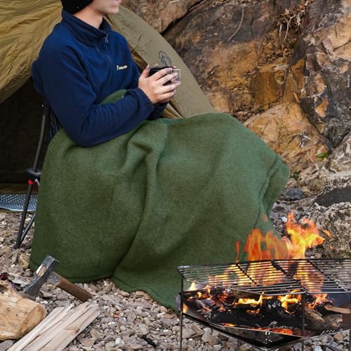 REDCAMP 86"x 63" Wool Blanket for Camping, Hiking - Warm, Thick & Washable Wool Camping Blankets, Great for Outdoors, Sporting Events, Picnics, Travel - Car - color: Green/86"x63"