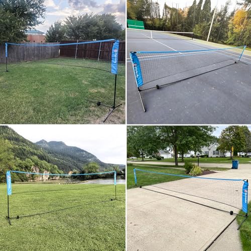 All-in-one Portable Badminton & Pickleball Net Set for Backyard Beach Driveway with Height Adjustable Poles, Durable Net, 2 Aluminum Badminton Rackets + 2 Pickleball Paddles - size: 14 ft