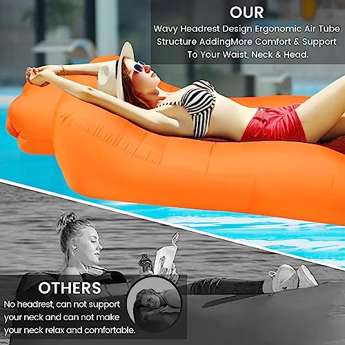 ele ELEOPTION Outdoor Inflatable Camping Couch Waterproof Portable Blow Up Air Sofa Chair Lounger for Backyard Beach Traveling Camping with Compression Sacks (Orange) - color: Orange