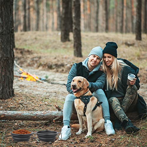 Large Dog Bowl Pet Collapsible Bowls, 2 Pack Collapsible Dog Water Bowls for Cats Dogs, Portable Pet Feeding Watering Dish for Walking Parking Traveling with 2 Carabiners (Large, Black+Black) - color: Black+Black, size: Large