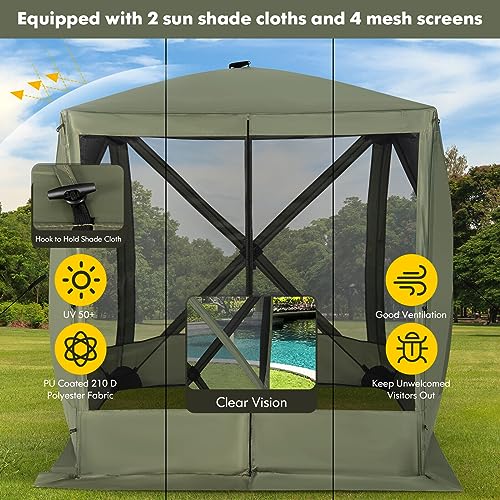 Tangkula 6.7x6.7 Ft Pop Up Gazebo with Netting, Portable Screen Tent with 4 Sided Mesh Walls, 2 Sunshade Cloths, UV 50+ Instant Canopy Shelter with Carry Bag for Camping, Lawn, Backyard - color: Green, size: 6.7x6.7 Ft
