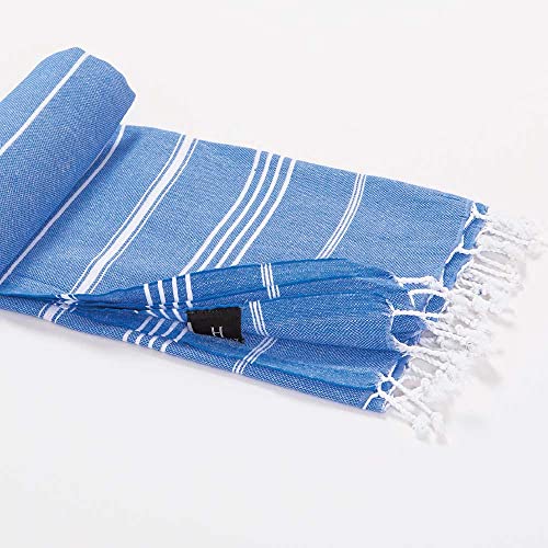 Hencely Turkish Beach Towel 37x68 Oversized, Sand-Free, Quick-Dry, Lightweight - Travel Essential for Pool & Bath - Striped 100% Cotton Bathroom Towels Accessories Gift (Blue) - color: Blue