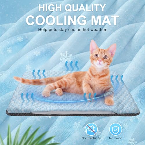 BEAUTYZOO Cooling Mat for Cats & Dogs -26" X 17" Ice Silk Cat Cooling Mat, Dual Sided Cool Pad for Crate Kennel, Indoor Kitten Cool Sleeping Bed for Summer, Arc-Chill Cool Fiber Q-MAX >0.45 Washable
