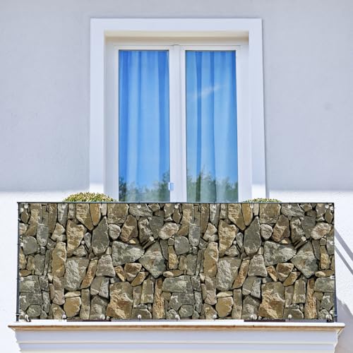 Shade&Beyond Customized 4FT X 25FT Privacy Fence Screen 450 GSM PVC Printed Privacy Fence with Zip Ties for Courtyards, Pools, Balconies-Stone - color: Stone pattern, size: 0 4' x 2 5'
