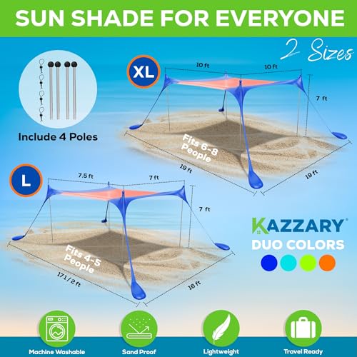 Beach Tent UPF50+ Sun Shade Canopy with Sandbags, 4 Stability Poles, Ground Pegs, Flying Disc Sand Shovel, Lightweight Sunshade Shelter, 7ft Tall for Outdoor Trips, Camping and Sports - color: Spicy Orange, size: L - 7.5 X 7 ft. (with 4 Poles)
