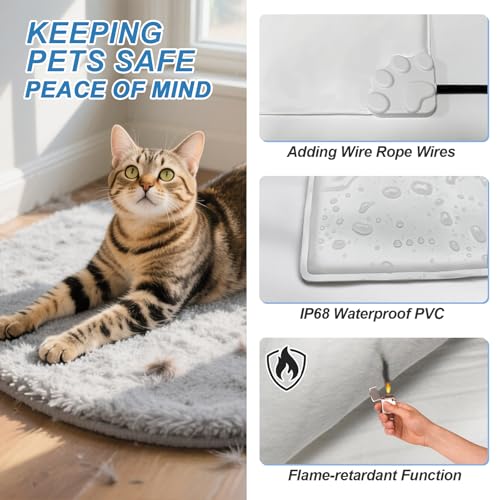 GOLOPET Cat Heating Pad 17 x 13 in with Smart Thermostat Switch and Power Line Protection Tube,Obtained MET and UL Dual Certification,Waterproof Pet Heating Pad for Cats, with Long Velvet Cloth Cover - size: 17.0"l X 13.0"w