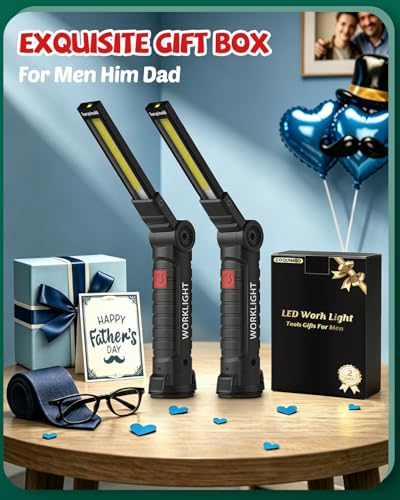 Coquimbo Tool Fathers Day Dad Gifts for Men Him Husband, Rechargeable LED Work Light BBQ Grill with Magnetic Base Hook, 360° Rotate Mechanic Flashlight Mens Easter Birthday Gifts (2 Pack Black) - color: Black, size: 2 Pack