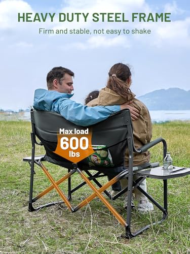 TIMBER RIDGE Double Camping Chair Portable Loveseat, Heavy Duty Folding Camp Couch, 2 person Director Chairs with Cup Holder for Outdoor Lawn Tailgates Picnic Sports Soccer Games Supports 600 lbs Grey - color: Loveseat Grey, style: Loveseat