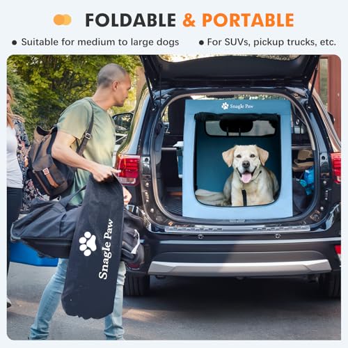 Snagle Paw Portable Dog Crate for Car Travel, Collapsible Large Dog Travel Crate with Metal Frame & 3-Door Mesh Windows, Secures in Trunk/Backseat, Soft-Sided Kennel Carrier for Medium Large Dogs-XL - size: 33.6"L x 24.0"W x 26.0"H