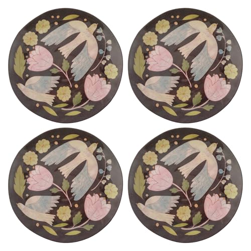 Karma, 8.75 inches Melamine Salad Plates Set of 4, Reusable Dishwasher Safe Plates for Outdoor and Indoor, Folklore Birds - color: Folklore Birds