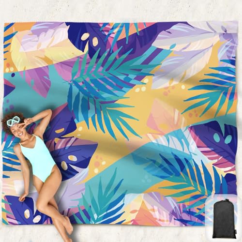Beach Blanket Waterproof Sandproof Oversized 95”x 80”,Sand Free Beach Mat with Corner Pockets,Portable Mesh Bag for Travel and Outdoor Camping (Dreamsea) (TripicalJungle) - color: Tripicaljungle