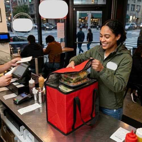JoEzzy Insulated Bags – Large Thermal Food Delivery Bag & Reusable Shopping Tote – Heavy Duty Cooler Bag for Catering, Picnics, Beach, & Office Lunch – Collapsible, Stands Upright, Red - color: 2-Pack (Bag)