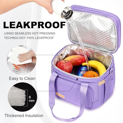 MAPLELILY Lunch Box for Men Women - Double Deck Insulated Lunch Bag, Large Leak Proof Tote Cooler, Wide Open Dual Compartment Lunch Bags with Shoulder Strap, For Work Picnic Hiking Beach, Purple - color: Purple