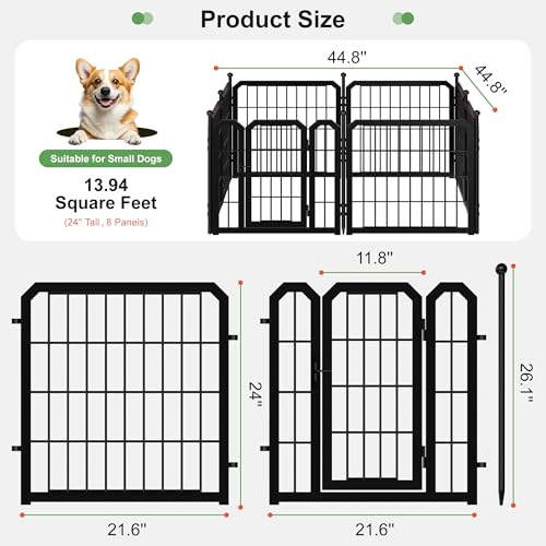 Dog Playpen for Indoor & Outdoor, 24 inch 8 Panels Metal Puppy Playpen for Puppies/Small Dogs, Portable Pet Fence for Yard, Camping, Travelling, Black