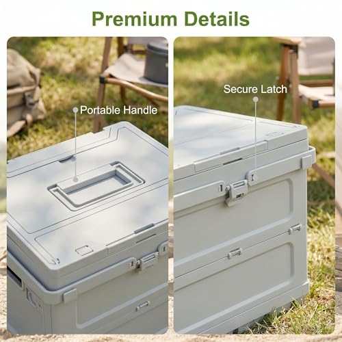 2 in 1 Foldable Camping Storage Box with Extendable Table, 26L Collapsible Plastic Storage Bin with Handle, Stackable Waterproof Storage Crate for Camping Picnic Outdoor RV Home Organization