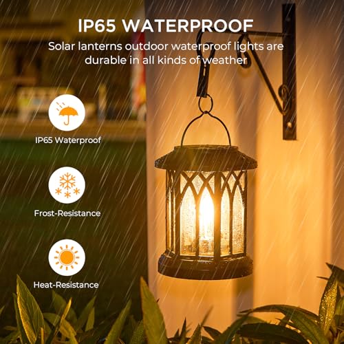 WdtPro Solar Lanterns Outdoor Waterproof, Upgraded Bright Hanging Solar Lights for Outside,Solar Powered Lanterns Lighting LED for Garden Patio Yard Decorative 6 Pack (Warm Light) - size: 6 Pack, style: Classic Black