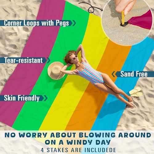 Beach Blanket Waterproof Sandproof 78''×81'' Large Suits 1-5 Adults Oversized Lightweight Picnic Mat Sand-Free Blanket for Camping Hiking Beach Travel - color: Rainbow, size: 78''x81''