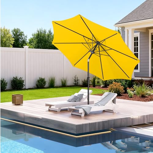 9FT Outdoor Patio Umbrella Outdoor pool Umbrella with Push Button Tilt and Crank, Market Umbrella 8 Sturdy Ribs UV Protection for Garden, Deck, Backyard (Yellow) - color: Yellow
