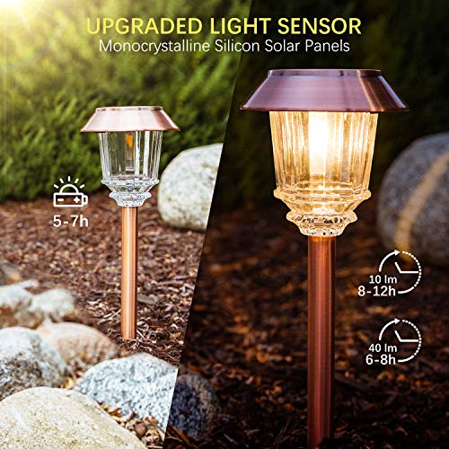 XMCOSY+ Solar Lights Outdoor Waterproof, 4 Pack Solar Lights for Outside, 10-40 LM Dimmable LED Glass Outdoor Solar Lights for Yard Pathway Garden Lawn Driveway Walkway (Warm White) - color: Copper, size: 4 Packs
