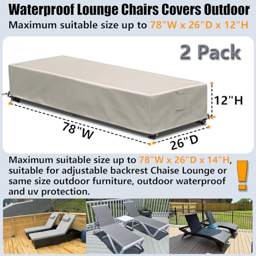 Lounge Chair Covers Outdoor Waterproof Patio Chaise Lounge Cover 600D Weather Resistant Material, UV Protection, Windproof Design 2 Pack 78" x 26" x 12" H, Beige - color: Beige, size: 2 Pack (78"l X 26"w X 12"h)
