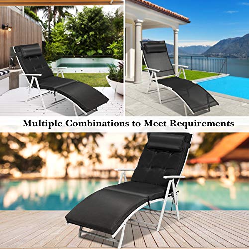 Tangkula Outdoor Folding Chaise Lounge Chair, Lightweight Recliner Chair w/ 7 Adjustable Backrest Positions, Patio Reclining Beach w/Removable Cushion & Pillow for Patio Poolside No Assembly Required - color: Balck