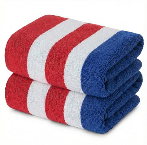 Premium Terry Cabana Beach Towel 2 Pack, 30” x 60” Soft Absorbent Cotton Pool Towel, Quick Dry Towel for Beach and Pool (Mariner Stripes) - color: Mariner Stripes, size: 2 Pack