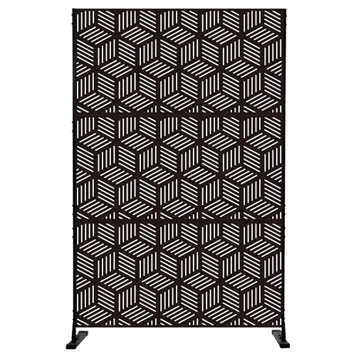 Kozyard Metal Privacy Screen 74" H x 47.2" W Decorative Outdoor Divider with Stand Panels Freestanding Screen Set for Deck Patio Balcony Garden Outdoor&Indoor(Black/Cube) - color: Black/Cube