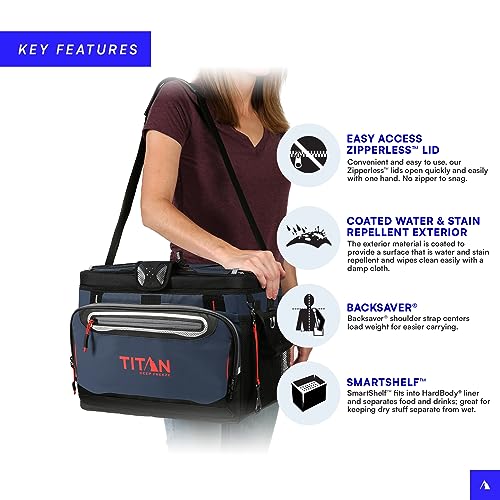 Titan by Arctic Zone Deep Freeze Cooler - Zipperless Hardbody Cooler - Deep Freeze Insulation, HardBody Liner, and SmartShelf - color: Navy Blue, size: 30 Can
