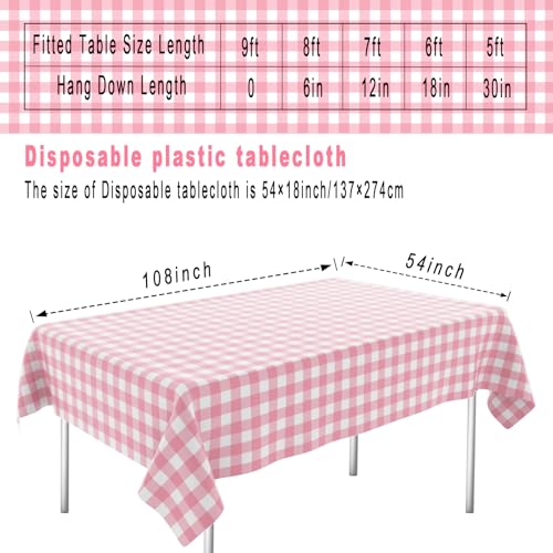 2 Pack Pink Gingham Tablecloth Pink and White Checkered Tablecloths Disposable Plastic Gingham Tablecovers Waterproof Rectangle Picnic Table Covers for Birthday Party Supplies，54 x 108 Inches - color: Pink and White Checkered, size: 54" x 108" Rectangular