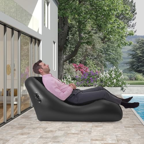 Inflatable Sofa Bed, Portable Leisure Lounger S-Shaped Air Chair Folding Sofa Bed with Air Pump for Living Room Patio Outdoor Camping (Black) - color: Black