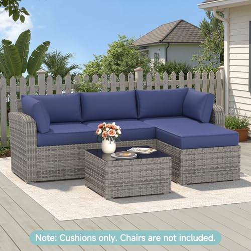 HOMREST Outdoor Replacement Cushions for Patio Furniture,Water-Repellent Sofa Cushion for 4-Seat Rattan Wicker Sectional Patio Conversation Sets,9-Piece Cushions Set for Outdoor Couch,Navy Blue - color: Navy Blue, size: 4 Seat
