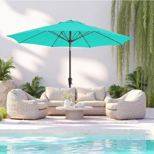 9FT 9FT Outdoor Patio Umbrella Outdoor pool Umbrella with Push Button Tilt and Crank, Market Umbrella 8 Sturdy Ribs UV Protection for Garden, Deck, Backyard (Turquoise) - color: Turquoise, size: 9 FT