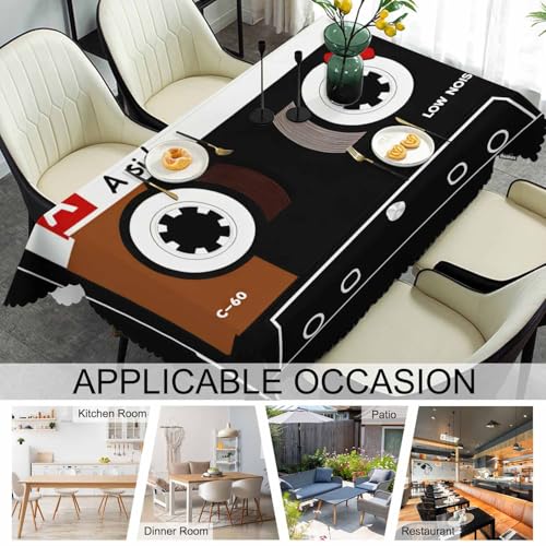 Retro Audio Cassette Dinner Tablecloth Table Cover, Plastic Audio Cassette Tape 52x70 Inch Table Cloth Dust-Proof Table Cover Protector for Home Restaurant Picnic Camping BBQ - color: Retro Audio Cassette