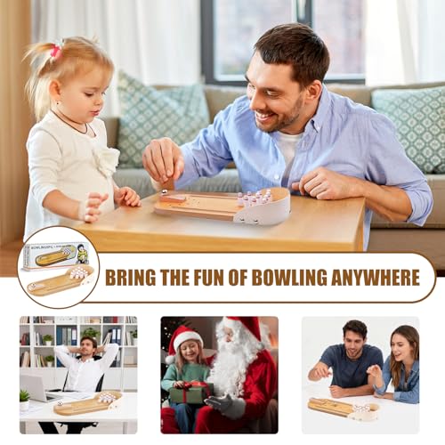 Mini Bowling Game Set, Wooden Tabletop Bowling Alley for Adults Kids, White Elephant Gift for Men Women, Office Desk Toys Stress Relief Stocking Stuffers