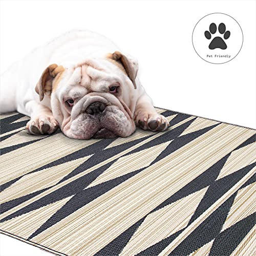 Fab Habitat Outdoor Rug - Waterproof, Fade Resistant, Crease-Free - Premium Recycled Plastic - Neutral Geometric Tribal - Large Patio, Deck, Sunroom, Camping, RV - Cairo - Natural & Black - 6 x 9 ft - color: Cairo - Natural & Black, size: 6' x 9' (Rectang