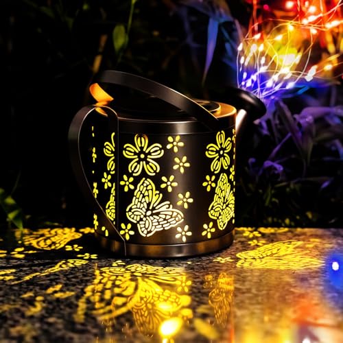 Solar Watering Can Light, Solar Lights Outdoor Decor, Garden Decor Lights for Yard, IP65 Waterproof Hanging Lantern Lights, Gifts for Women Mom, for Yard Patio Lawn Pathway Landscape (Multicolour) - color: multicolour-welcome