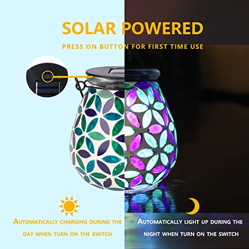 Afirst Mosaic Solar Lanterns Outdoor - Glass Hanging Solar Lights Hollow Out Waterproof Table Lamp Outdoor Decorative for Garden, Patio, Holiday Party Outdoor Decoration - style: kaleidoscope