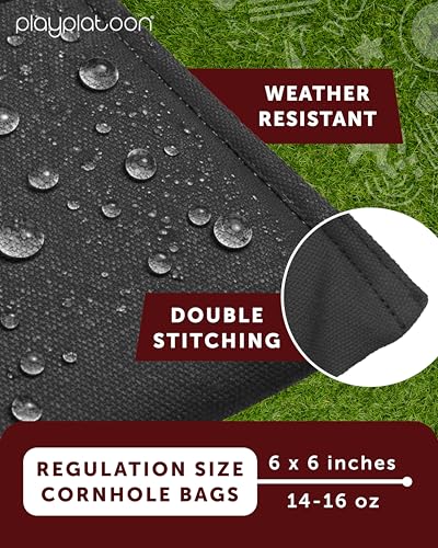 Play Platoon Cornhole Bags Weather Resistant- Set of 8 Regulation Bean Bags for Tossing- Official Professional Size & Weight Corn Hole Bags Two Color All Weather Cornhole Beans Bag Set with Tote Bag - color: Hunter Green & Black