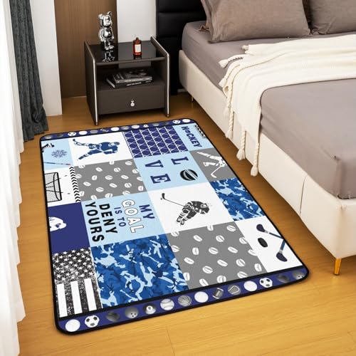 Erosebridal Ice Hockey Area Rug, Blue Camo American Flag Rug for Bedroom Sports Living Room Carpet, 6'6 x 4'11, Non Shedding, Non Slip, Machine Washable - color: Color 27, size: 4'11" x 6'6" (Rectangular)
