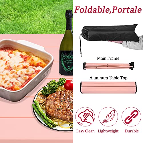 Grope Portable Camping Table with Aluminum Table Top, Folding Beach Table Easy to Carry, Prefect for Outdoor, Picnic, BBQ, Cooking, Festival, Beach, Home (Pink-L) - color: Pink, size: Large
