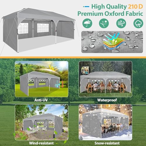 COBIZI 10x20 Pop Up Canopy: Canopy Tent with Patented Center-Lock Tech | Quick-Setup,UV-Reflective & Detachable Walls | 210D Waterproof | 3 Height Adjustments for Parties,Weddings,Outdoor Events(Gray) - color: Gray, size: 10x20ft With 4 Sidewalls