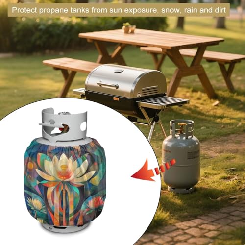 Lotus Flower Propane Tank Cover 20 LB Cylinder Covers for Outdoor and Indoor Use Dustproof Camper Propane Tank Cover - color: Lotus Flower