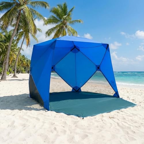 Beach Cube Pop Up Beach Tent Portable Shade Sun Shelter UPF50+ UV Protection for 4 Person Expandable Floor for Beach Fishing Hiking Camping – Beach Blue Color New - color: BeachCube-Blue NEW