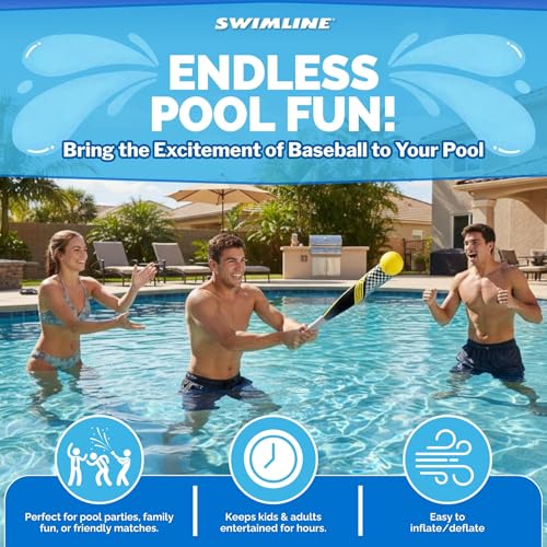 SWIMLINE Neoprene Pool & Beach Accessory for Active Group Play, Backyard Games, and Water Sports – Waterproof Soft Baseball & Bat Set, Black & Yellow - style: Neoprene Pool Baseball & Bat Set