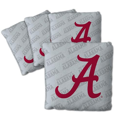 YouTheFan Officially-Licensed NCAA Set of 4 Cornhole Bags - All Weather Regulation 6” x 6” Size - 16oz Weight - Designed in USA - color: Alabama Crimson Tide - Grey