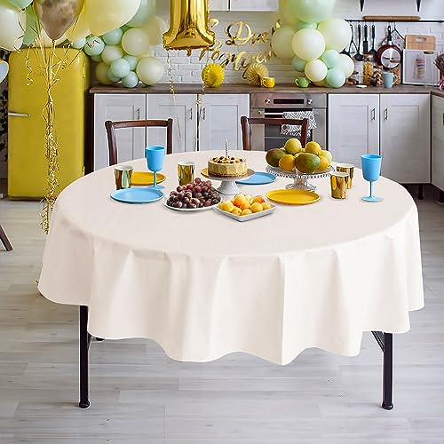 Nasitos 2 Pack Round Tablecloth 60 Inch-Beige 100% Waterproof Spillproof Wrinkle Free Plastic Disposable Vinyl Table Cloth for BBQ, Party, Fine Dining, Wedding, Communion, Baptism Decorations - color: Beige, size: 60 Inch (Round)