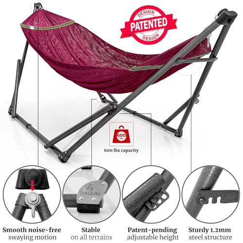 Tranquillo Combo x2 Hammocks with Stand for Outside & Tree Straps, Heavy Duty Hammock with Stand 600lbs for Indoor Outdoor Patio Backyard, x2 Hammocks for 2 Person (Combo - Red, Medium) - color: Combo - Red