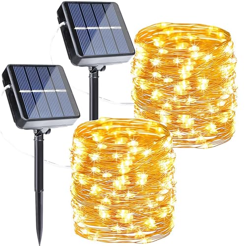 Joomer Solar Fairy Lights, 2-Pack Total 80FT 240LED Solar String Lights Outdoor Waterproof 8 Lighting Modes for Patio Fence Party Garden Yard Home Holiday Tree Outdoor Decoration (Warm White) - color: Warm White, size: 2*120led