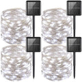 YEGUO 4 Pack White Solar Fairy Lights, Each 33ft 100 LED Christmas Lights Outdoor Waterproof, 8 Modes Sliver Wire Solar String Lights - color: White